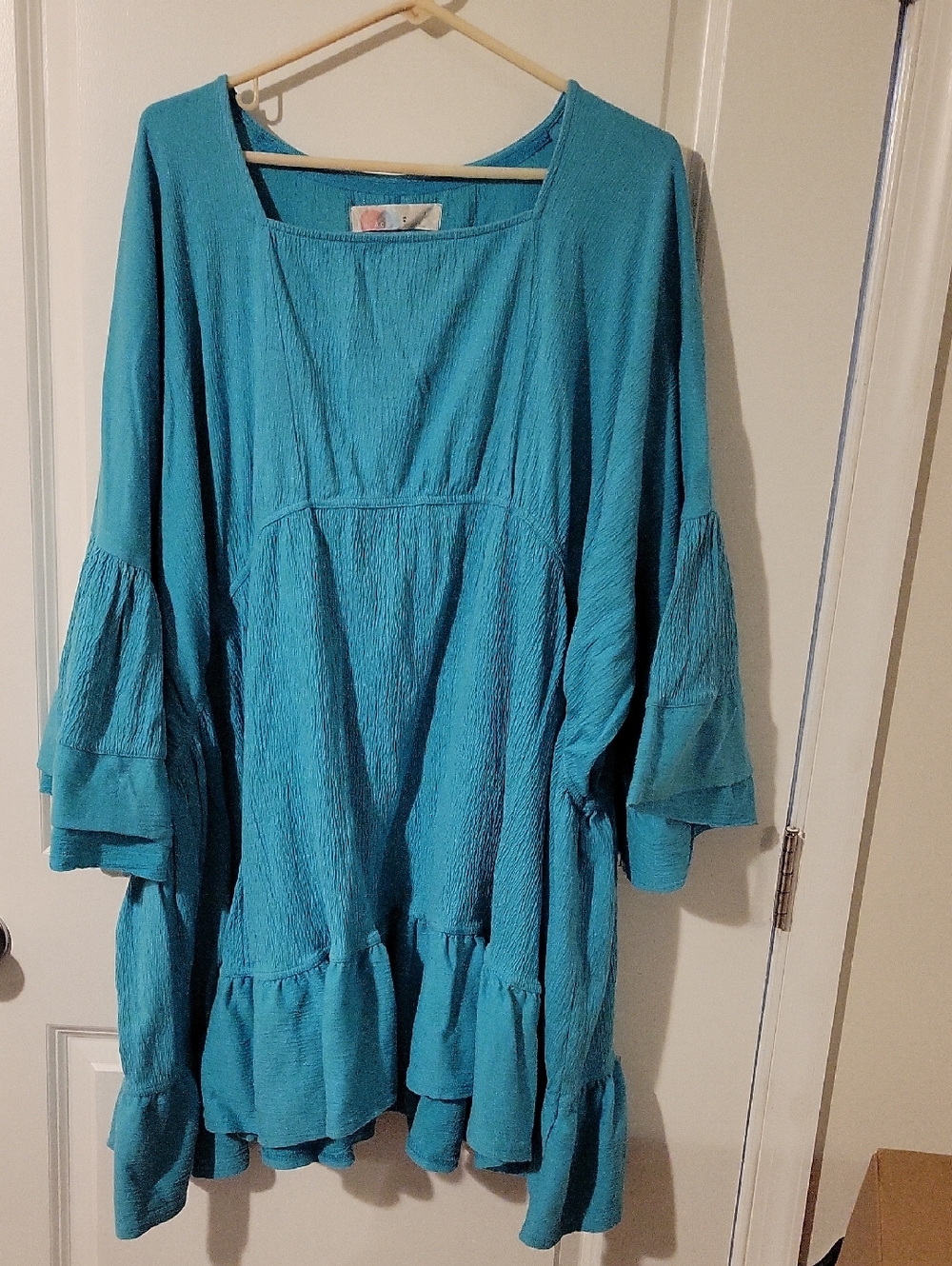 Turquoise Ruffle Hem Tunic Beach Dress